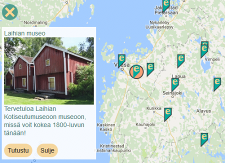 eMuseo-oppaita löytyy jo yli 20 eri puolilta Suomea. Esimerkiksi Pohjanmaan, Keski-Pohjanmaan ja Etelä-Pohjanmaan alueella useat museot ovat liittyneet mukaan. Kuvakaappaus osoitteesta www.emuseo.fi.