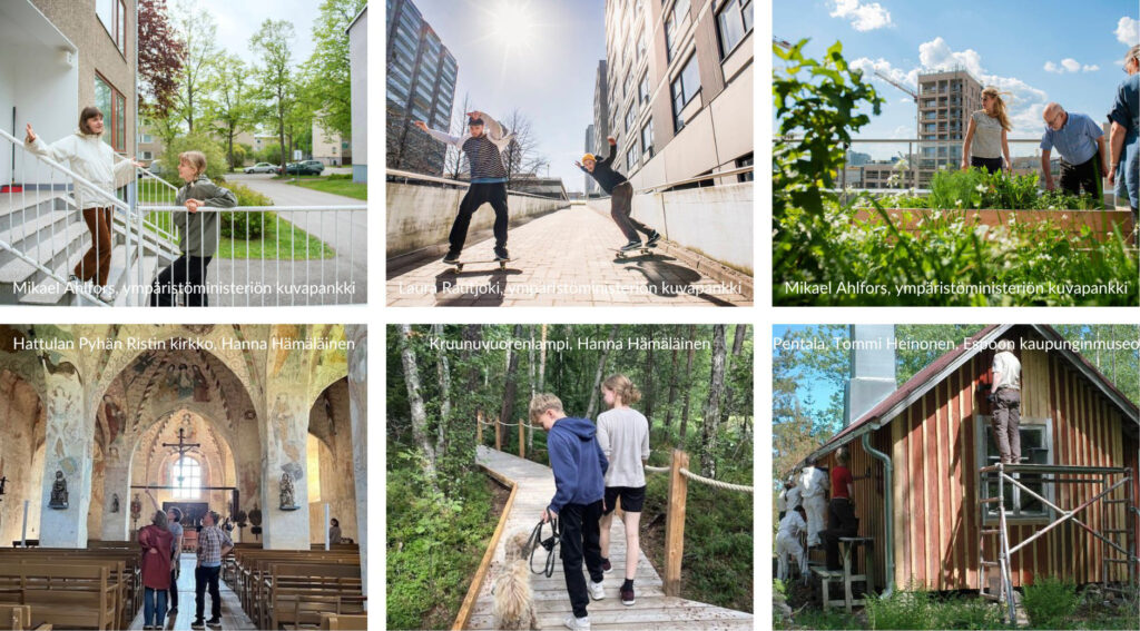 Erilaisia kulttuuriperintöä esitteleviä kuvia kollaasissa.