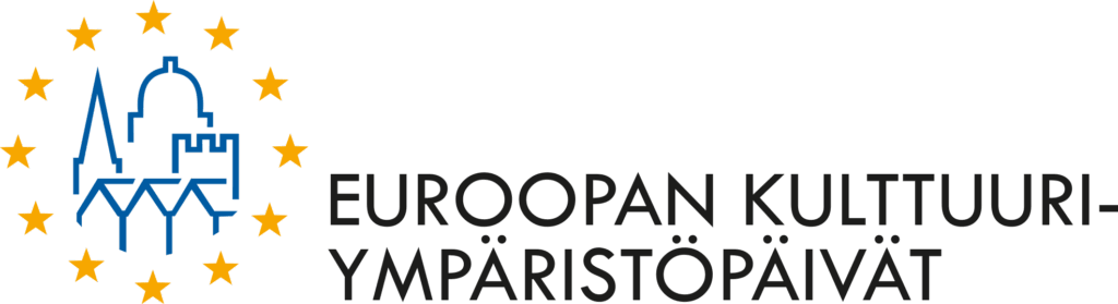 Euroopan kulttuuriympäristöpäivien logo, jossa on rakennuksia ja tähtiä ympärillä