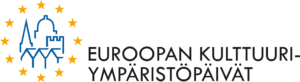 Euroopan kulttuuriympäristöpäivien logo, jossa on rakennuksia ja tähtiä ympärillä