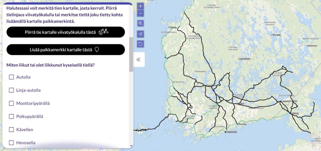 Kuvakaappaus kyselystä on karttanäkymästä, jota voi muokata työkalulla. 