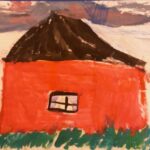 Piirros punaisesta talosta.