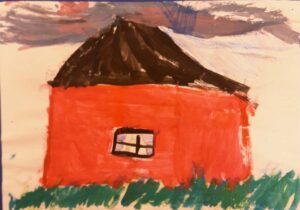 Piirros punaisesta talosta.