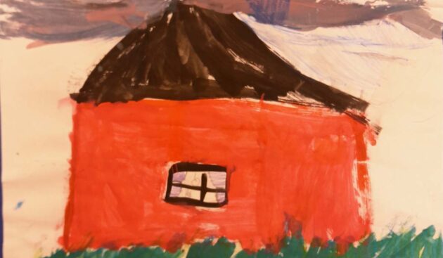 Piirros punaisesta talosta.